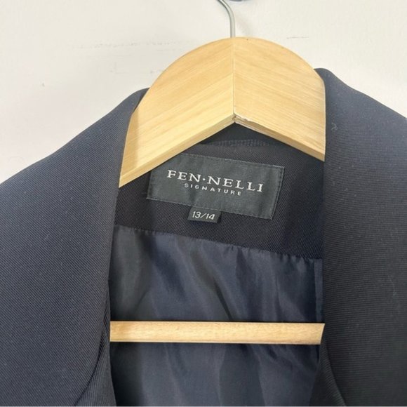 VINTAGE Fennelli Navy Long Belted Trench Coat Size 13/14 - Picture 4 of 10